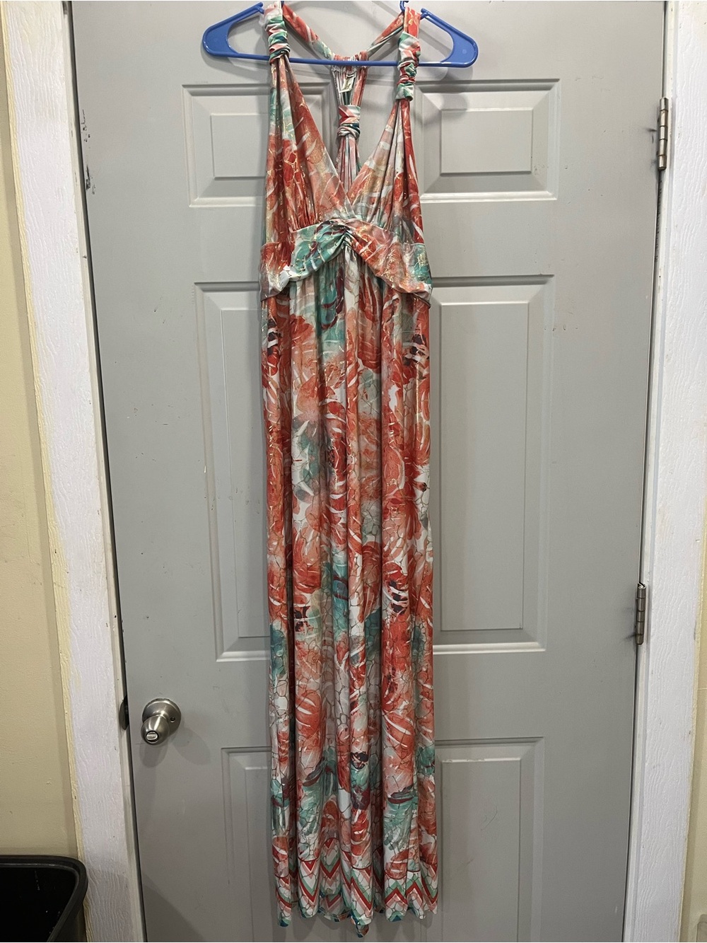 Shoreline Tropical Floral Maxi Dress in Coral & Teal